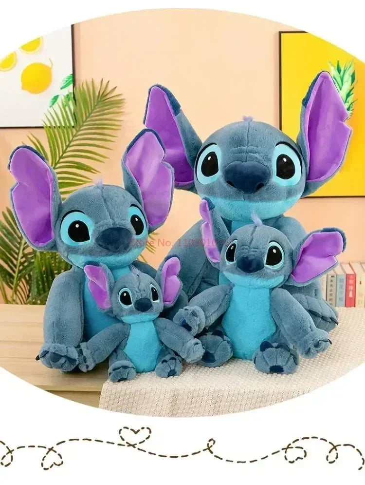 Cute oversized blue plush character toy placed in