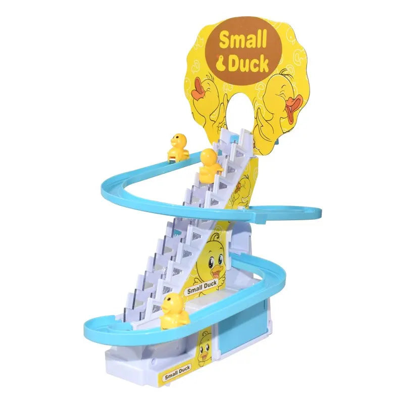 Toy track set with small yellow duck figures and 'Small & Duck' branding on a white background
