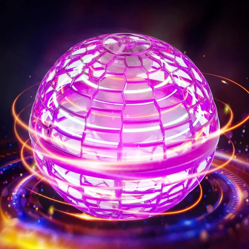 Purple disco ball with colorful light effects on a dark background