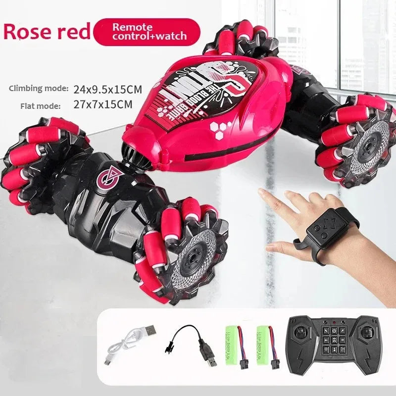 Remote control robot arm with climbing and flat modes, remote control, and accessories on a white background.