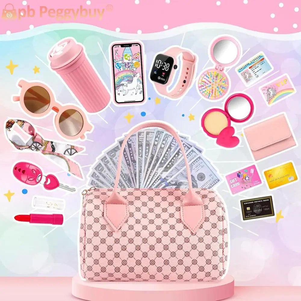 Simulation Girls Handbag Toy, 1 Box Pretend Play Phone & Wallet & Makeup Toy & Other Accessories, Birthday Gift for Girls, Kids Vanity