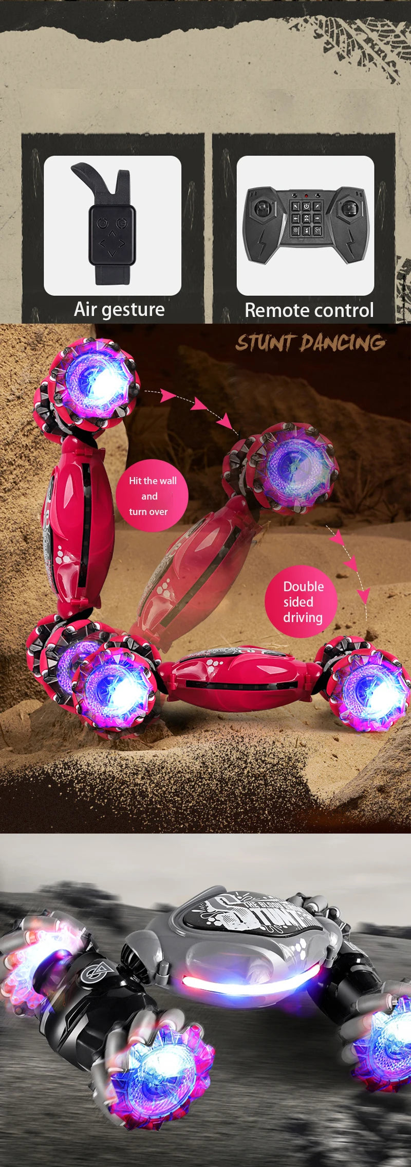 4WD RC Stunt Car with Gesture Control & LED Lights