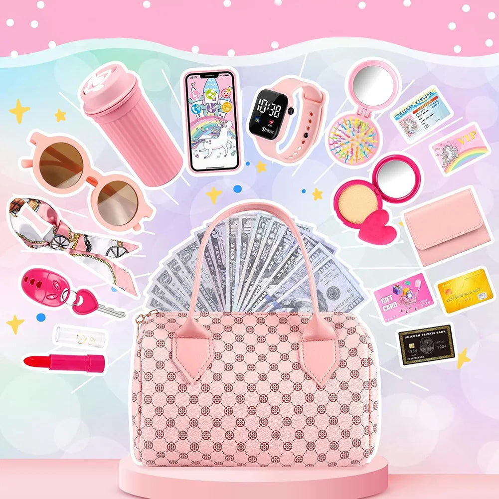Simulation Girls Handbag Toy, 1 Box Pretend Play Phone & Wallet & Makeup Toy & Other Accessories, Birthday Gift for Girls, Kids Vanity