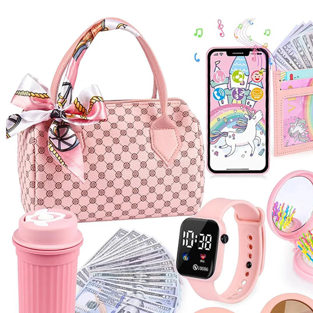Simulation Girls Handbag Toy, 1 Box Pretend Play Phone & Wallet & Makeup Toy & Other Accessories, Birthday Gift for Girls, Kids Vanity