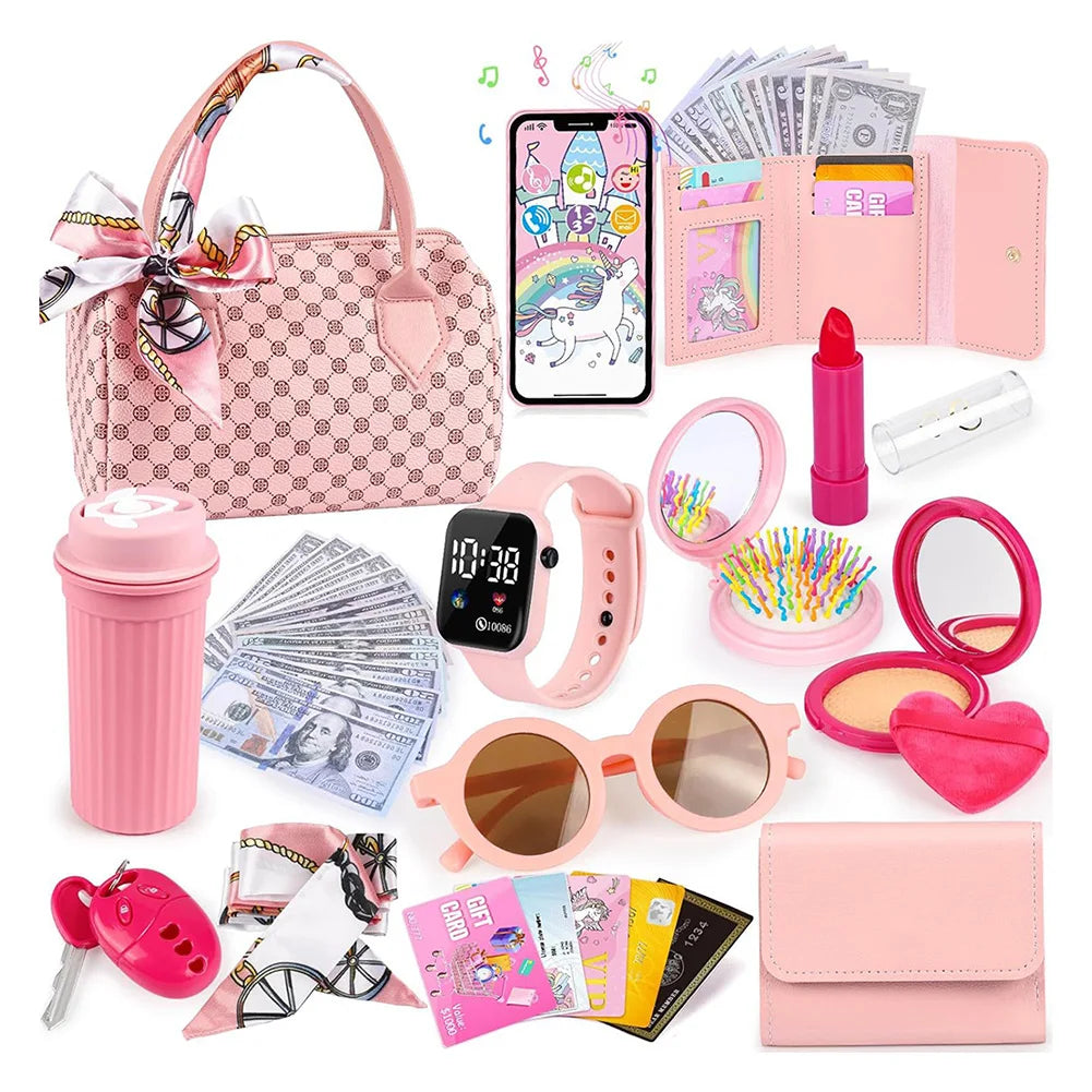 Simulation Girls Handbag Toy, 1 Box Pretend Play Phone & Wallet & Makeup Toy & Other Accessories, Birthday Gift for Girls, Kids Vanity