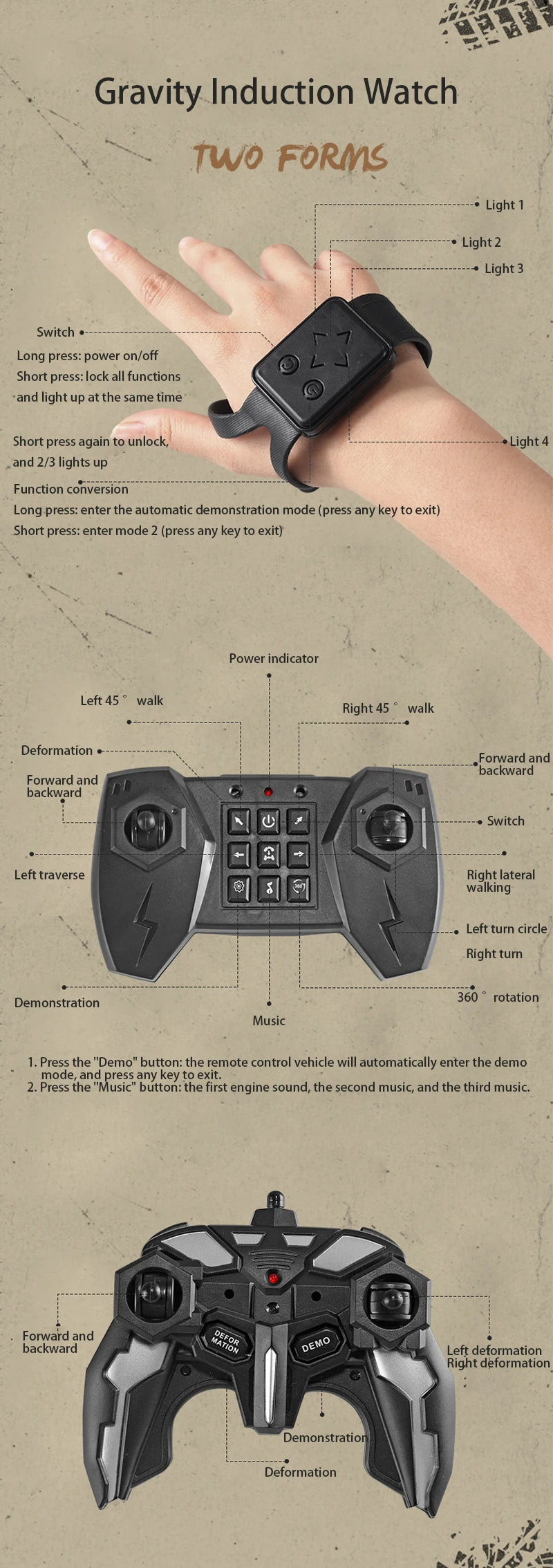 Gravity Induction Watch with two forms on a beige background