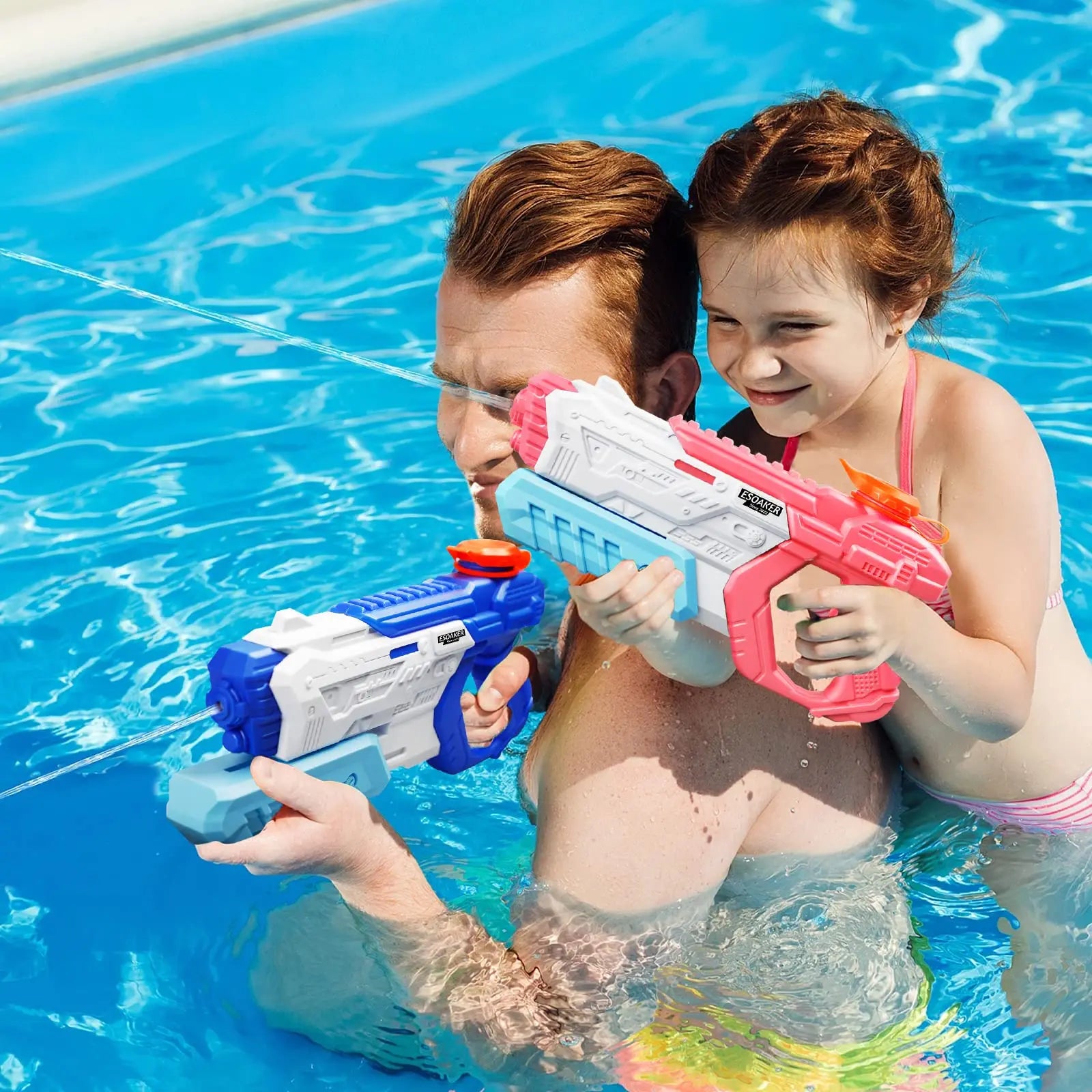  children playing with water guns in a pool